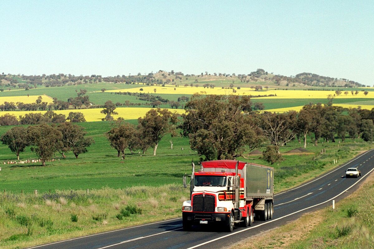 Long-haul freight truck on a rural highway
